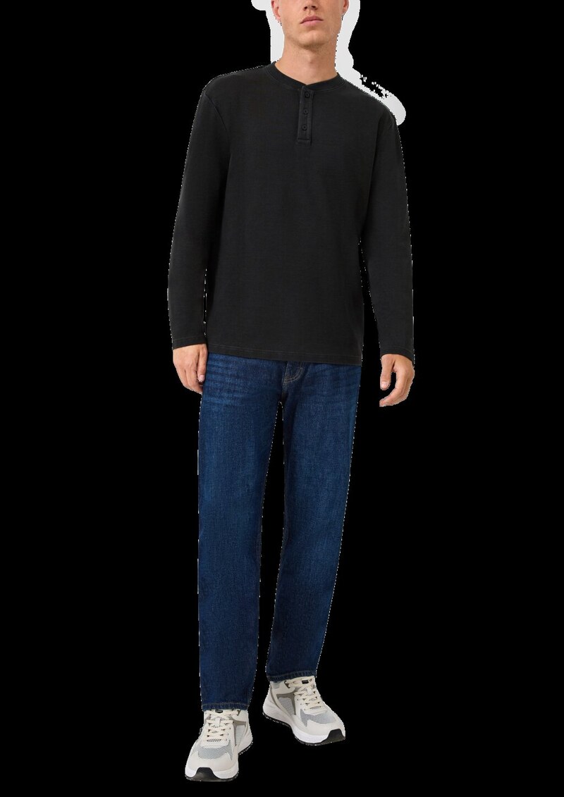Gewaschenes Henley-Langarmshirt mit Rippstruktur