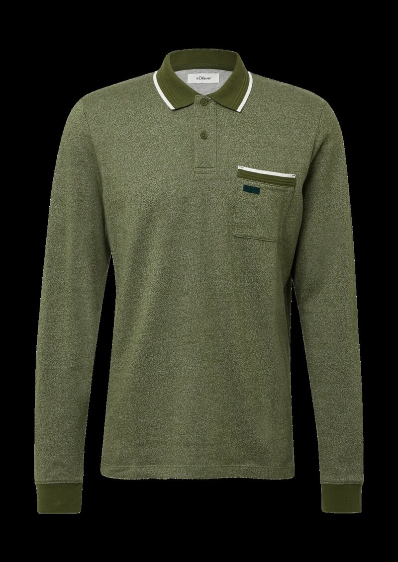 Langarm-Polo mit Bündchen in Melange-Optik