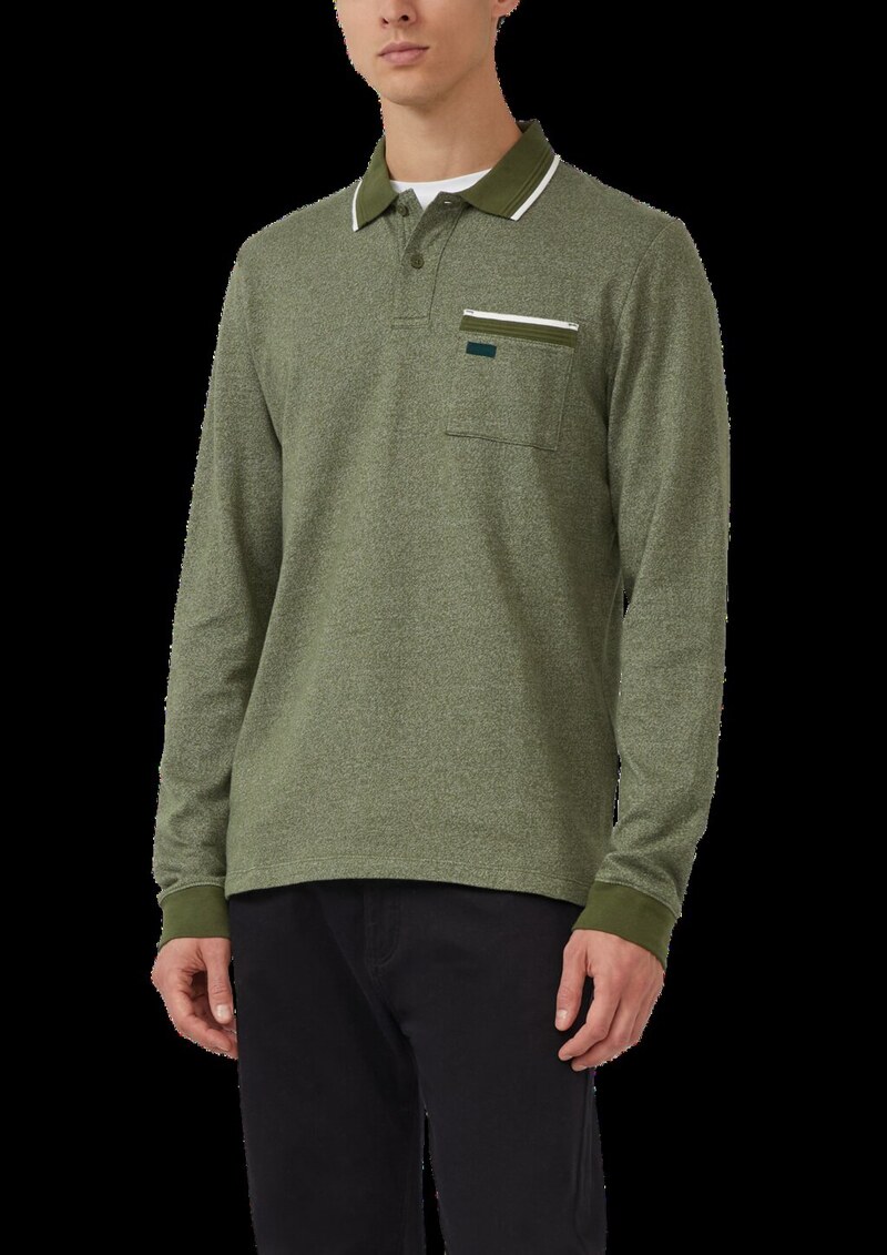 Langarm-Polo mit Bündchen in Melange-Optik