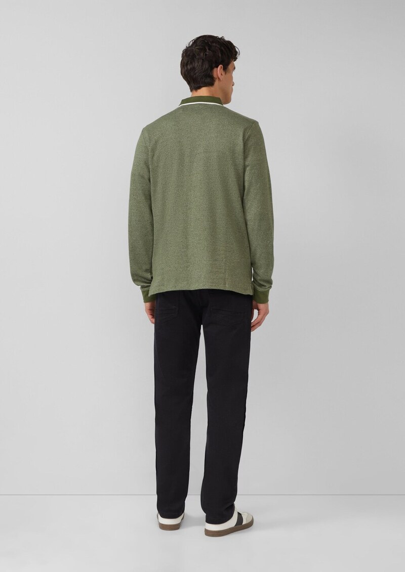 Langarm-Polo mit Bündchen in Melange-Optik