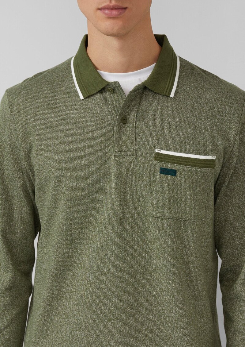 Langarm-Polo mit Bündchen in Melange-Optik