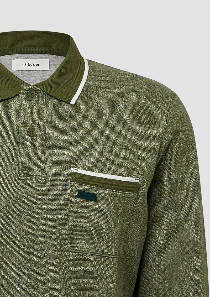 Langarm-Polo mit Bündchen in Melange-Optik