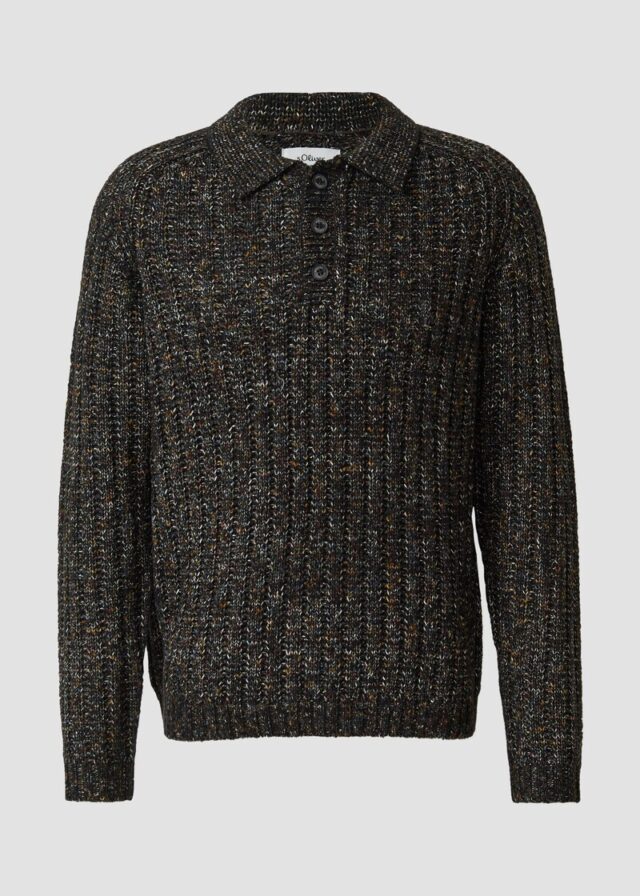 Gerippter Multi-Colour-Strickpullover mit Polokragen