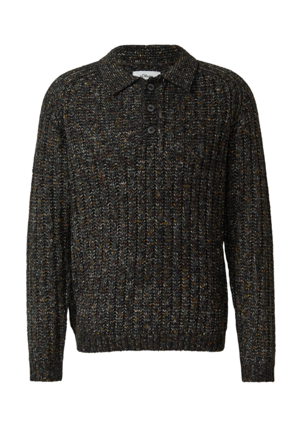 Gerippter Multi-Colour-Strickpullover mit Polokragen