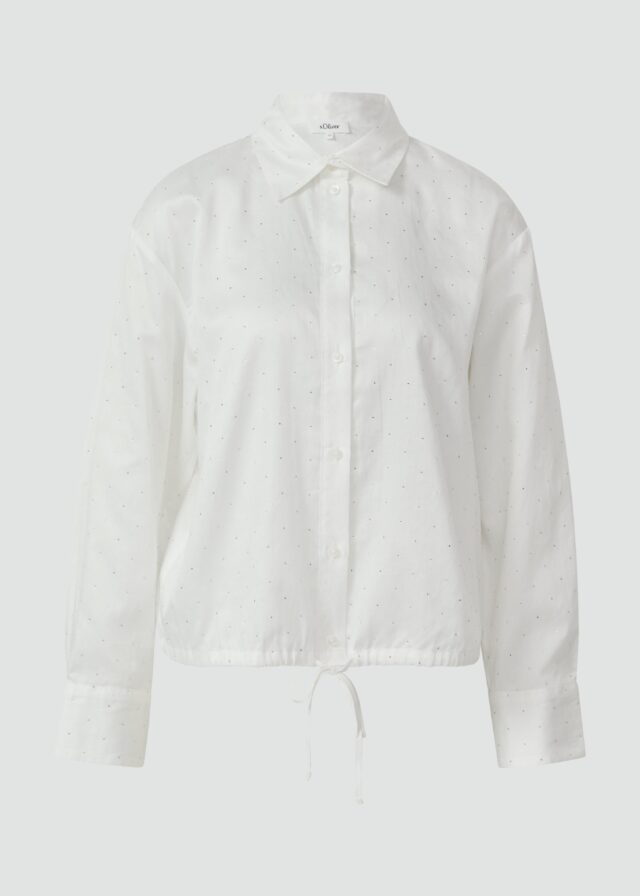 Hemdbluse mit Glitzersteinen und Schnürung am Saum