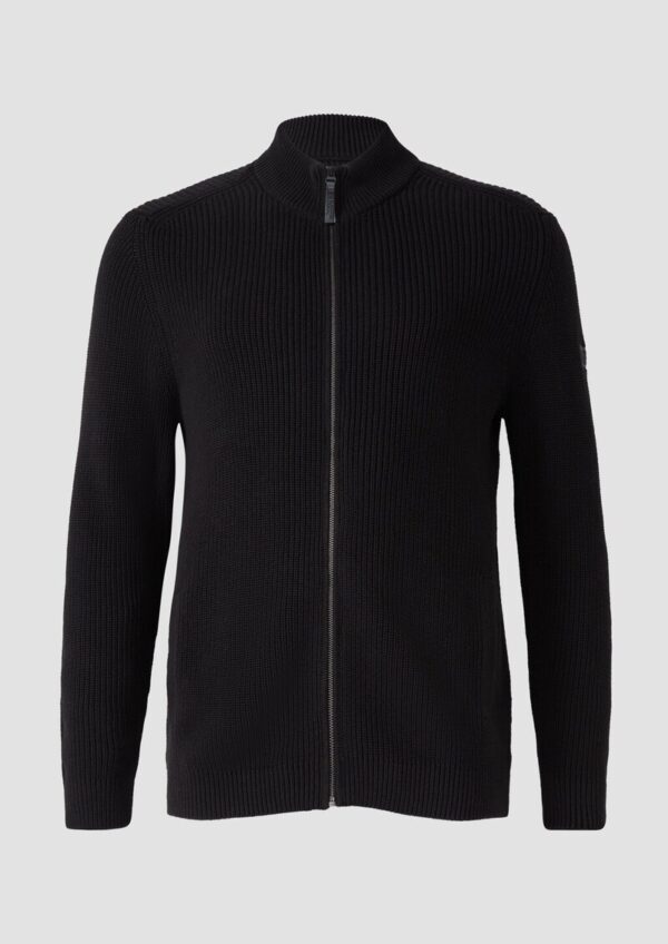 Struktur-Strickjacke mit Eingrifftaschen und Reißverschluss