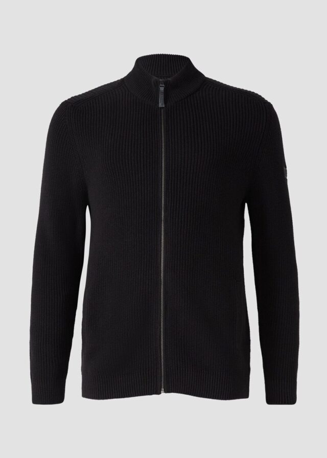 Struktur-Strickjacke mit Eingrifftaschen und Reißverschluss