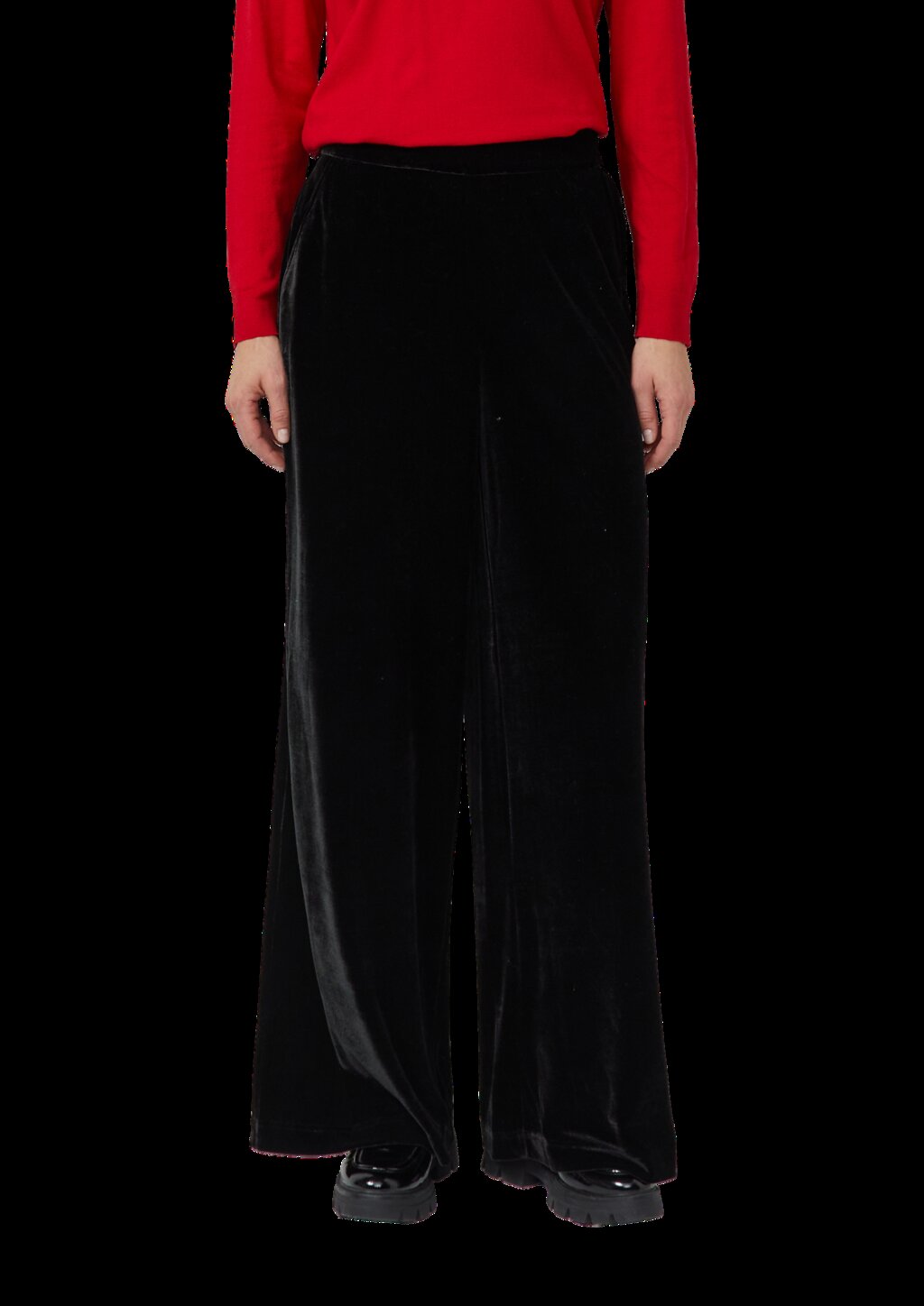 Fließende Samthose mit Elastikbund und weitem Bein