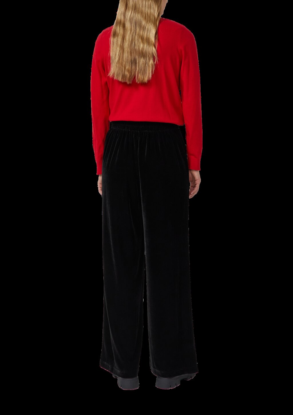 Fließende Samthose mit Elastikbund und weitem Bein