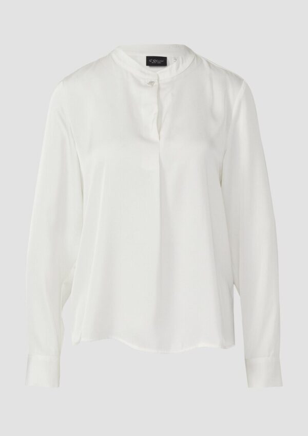 Fließende Langarm-Bluse mit Stehkragen und Zierknopf