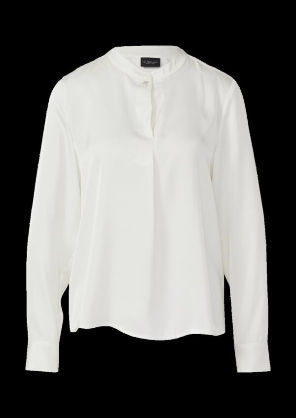 Fließende Langarm-Bluse mit Stehkragen und Zierknopf