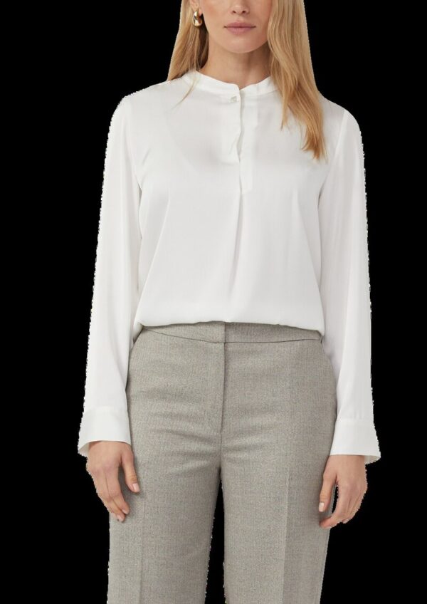 Fließende Langarm-Bluse mit Stehkragen und Zierknopf