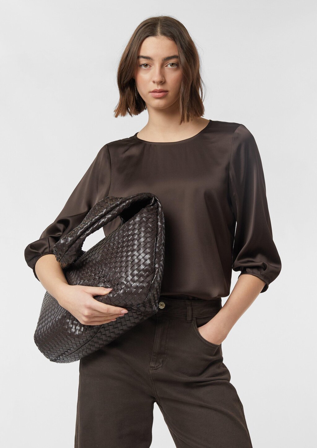 Satinbluse mit 3/4-Ärmeln