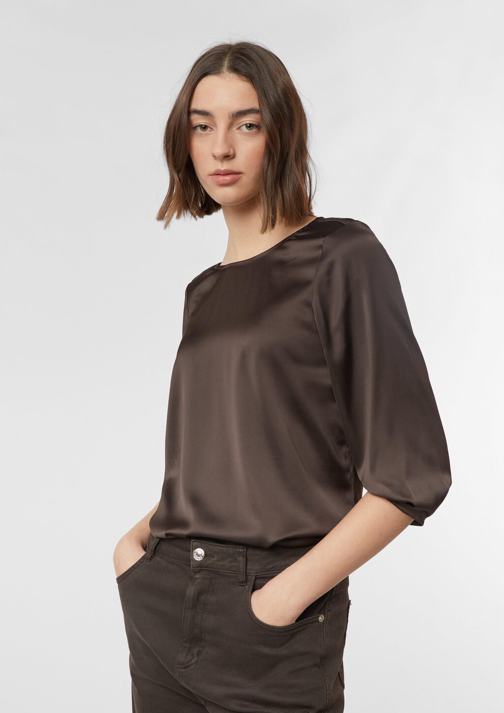 Satinbluse mit 3/4-Ärmeln