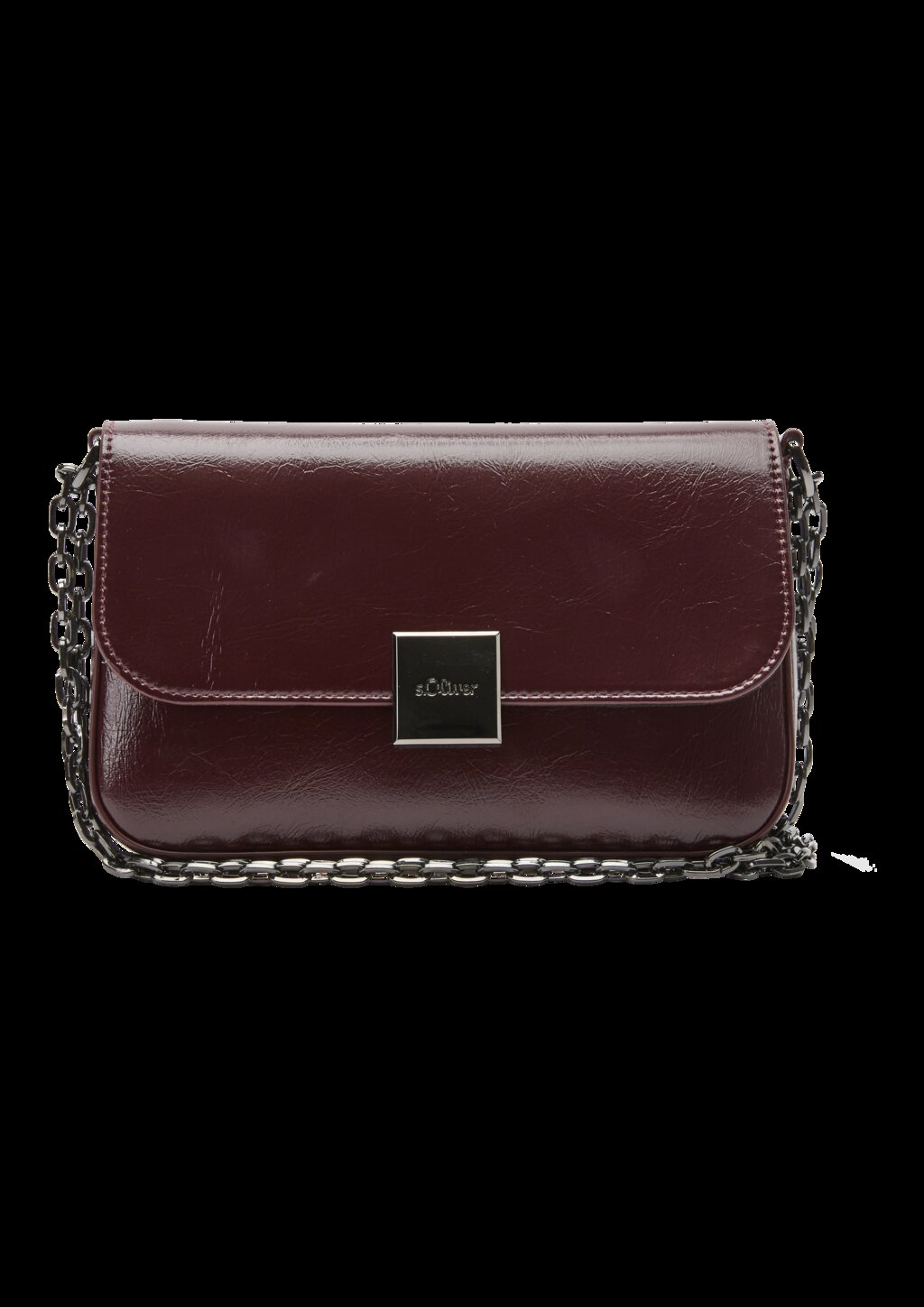 Clutch mit Schulterkette und Logo-Gravur auf der Magnetschließe