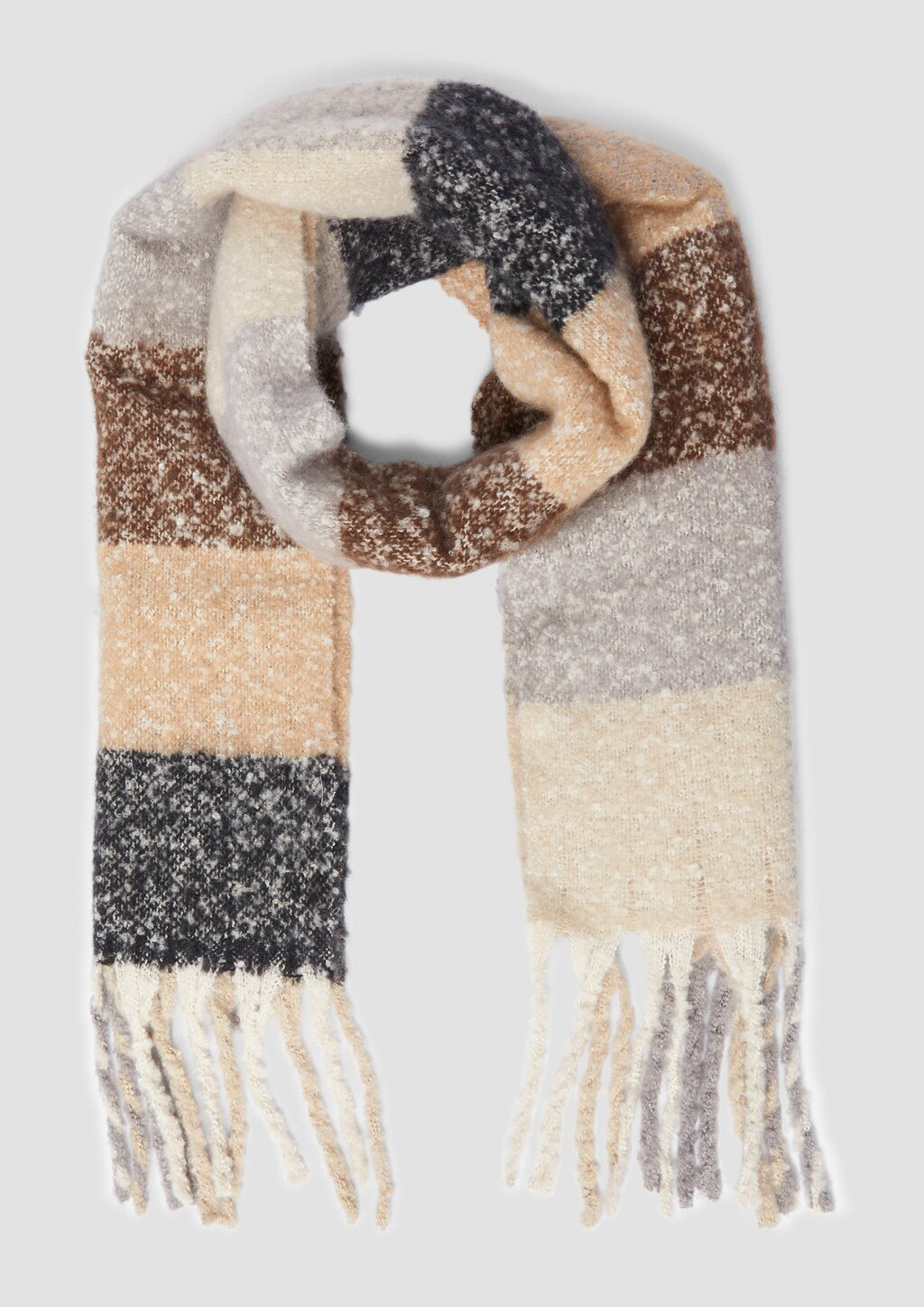 Schal mit Fransen und mehrfarbigem Karo-Muster