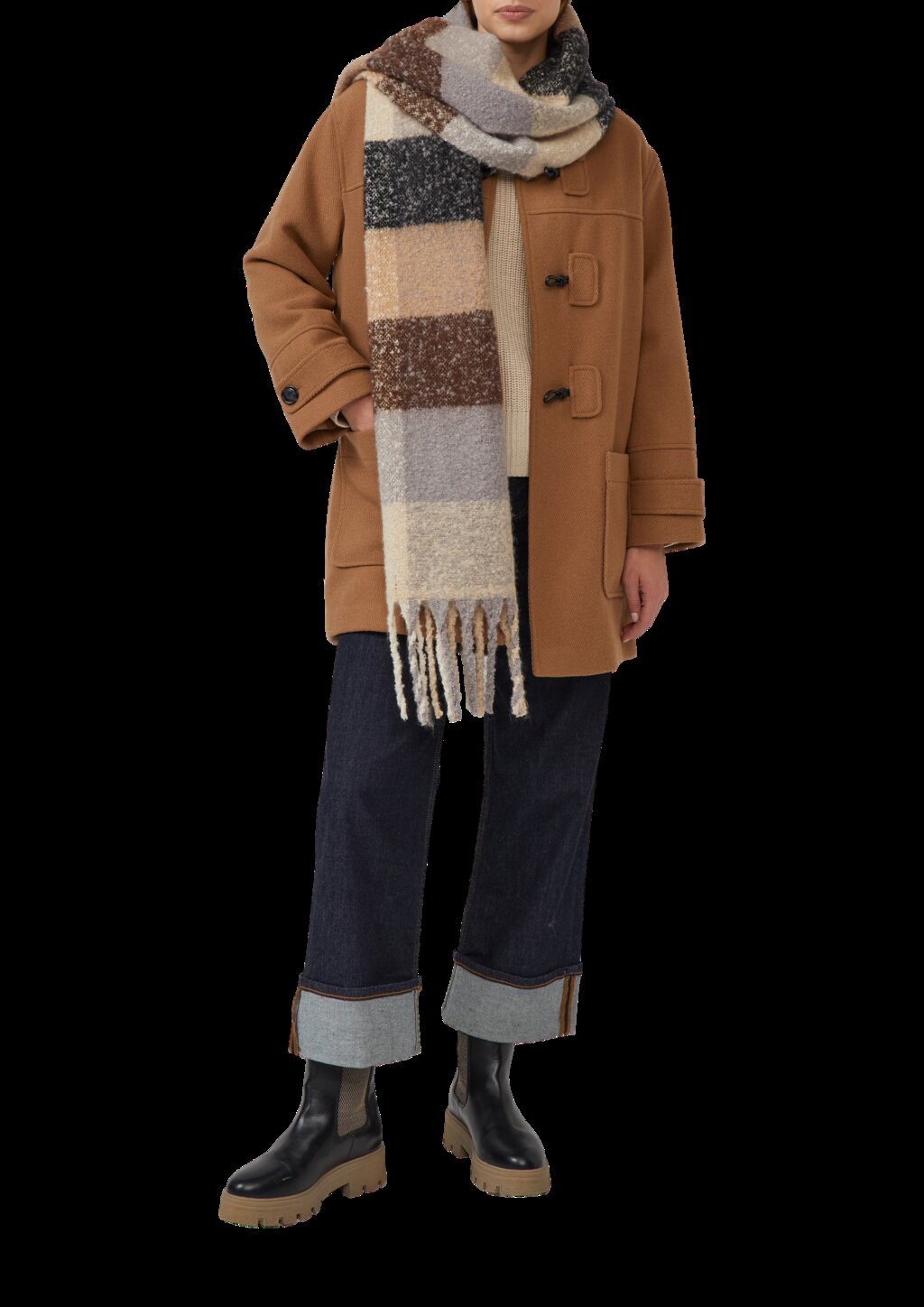 Schal mit Fransen und mehrfarbigem Karo-Muster