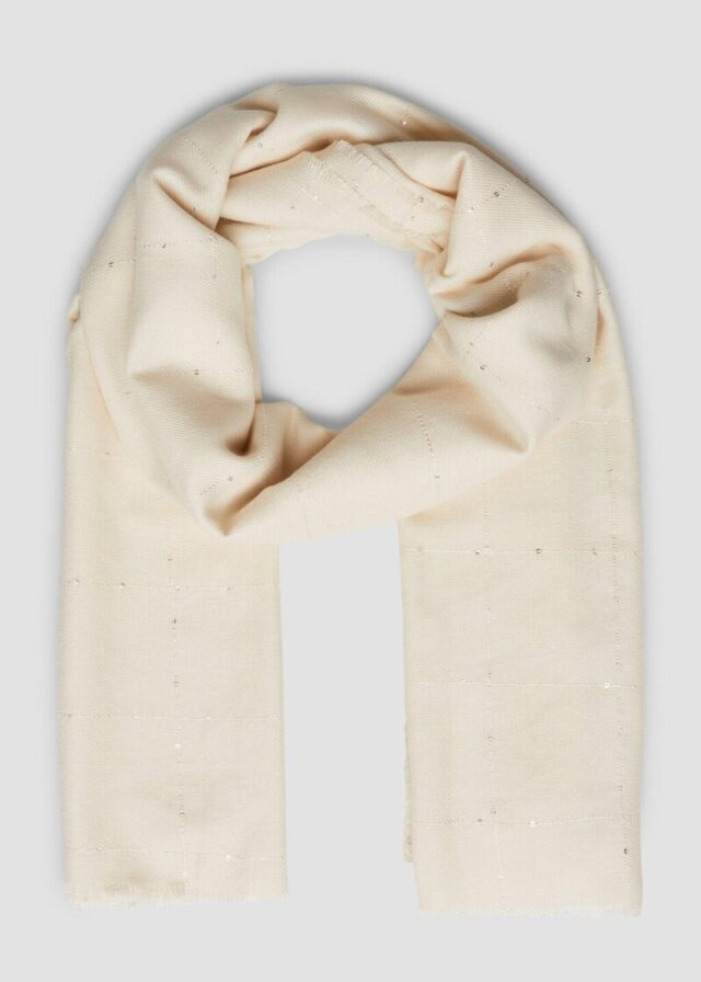 Breiter Schal mit umlaufenden Fransen und Pailletten-Details