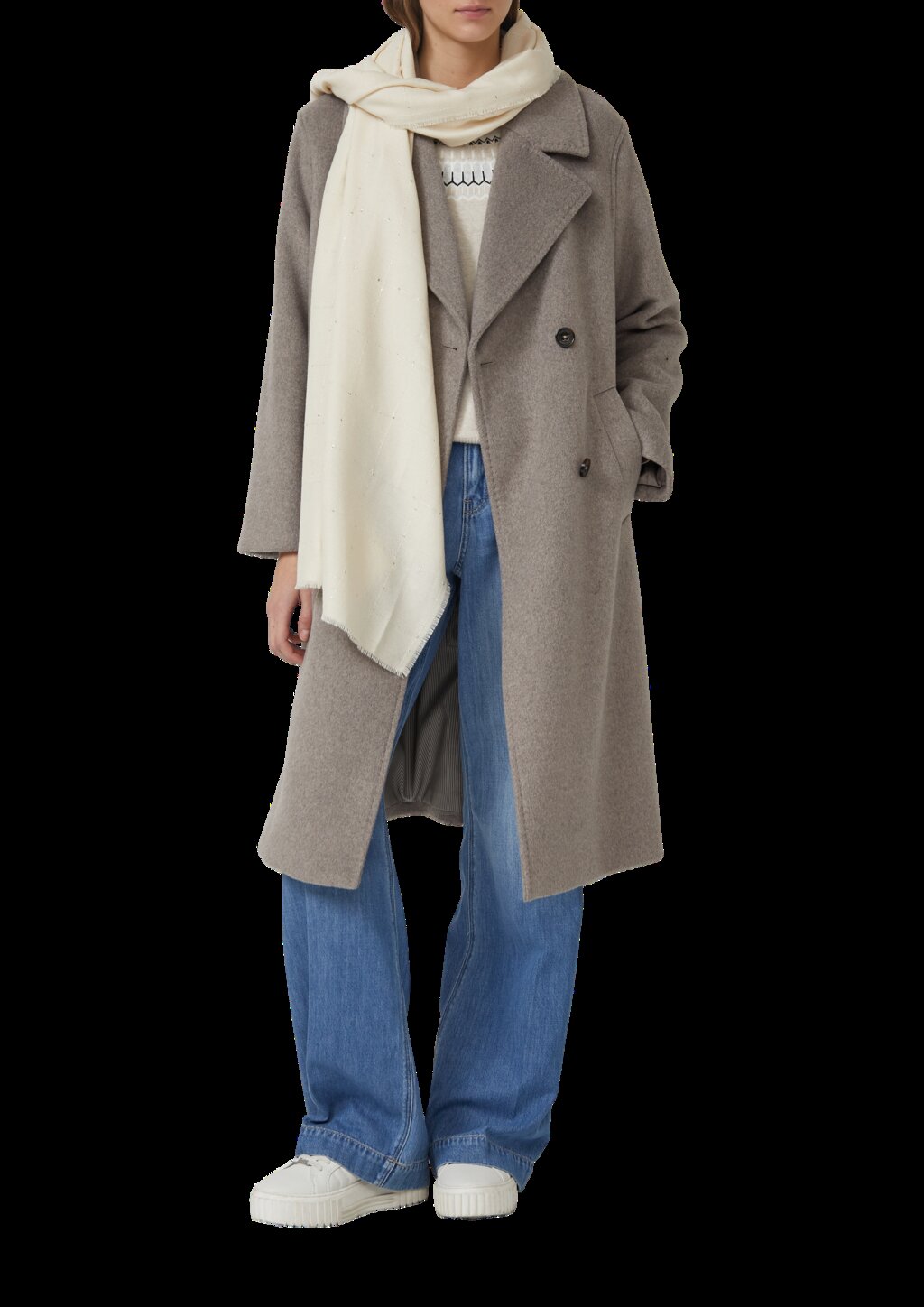 Breiter Schal mit umlaufenden Fransen und Pailletten-Details