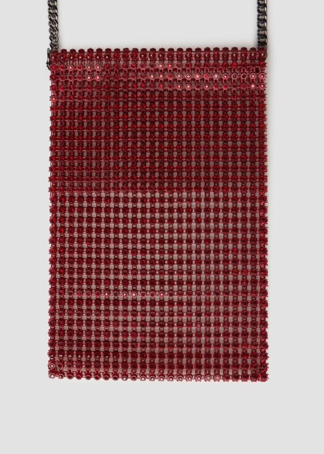 Handytasche mit Besatz aus Glassteinen und Schulterkette