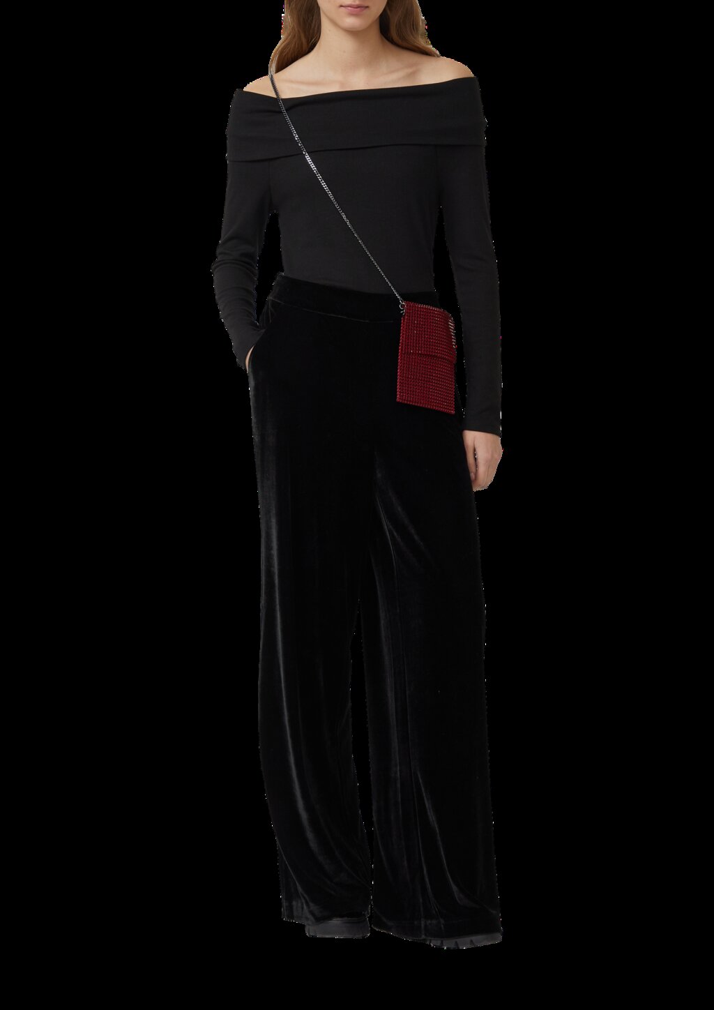 Handytasche mit Besatz aus Glassteinen und Schulterkette