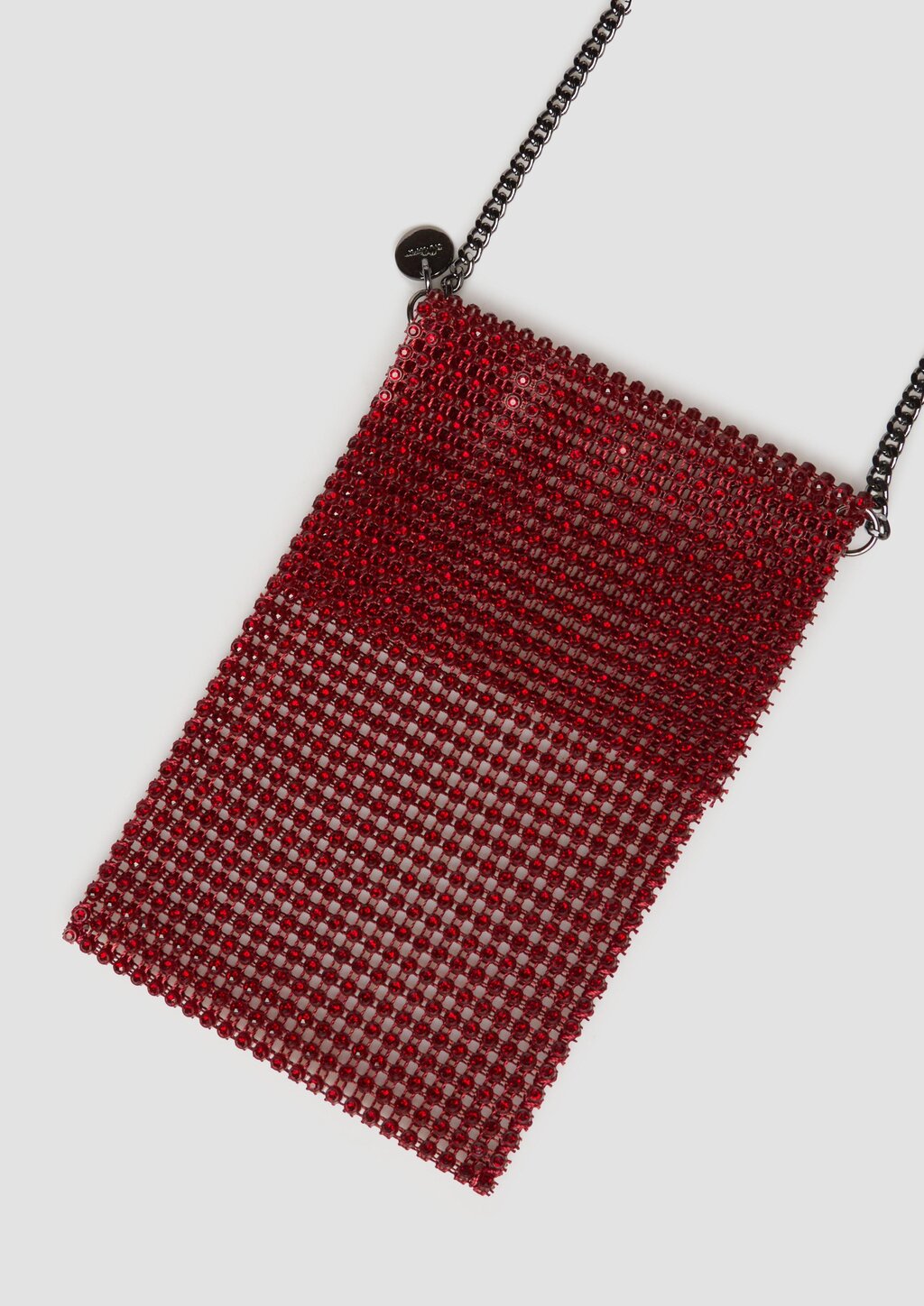 Handytasche mit Besatz aus Glassteinen und Schulterkette