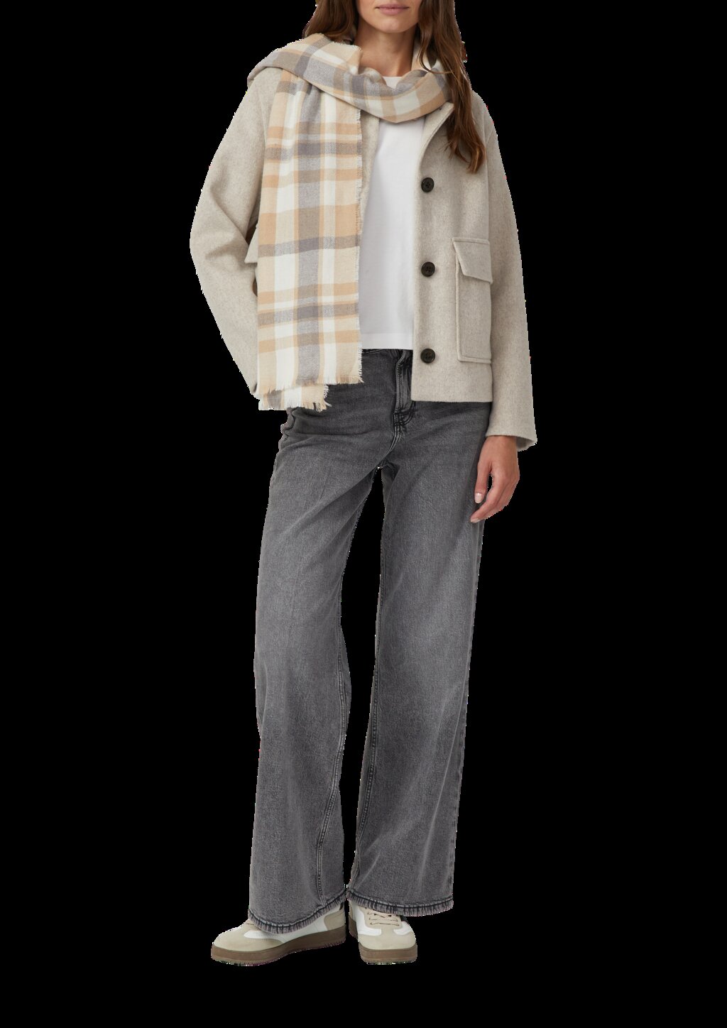 Karierter Schal mit offenem Kantenfransen