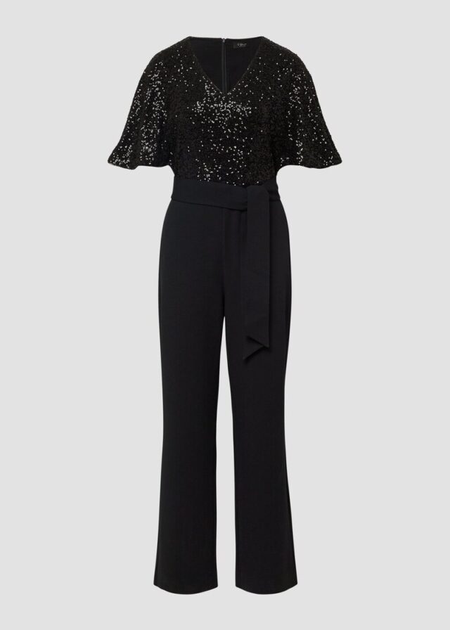 Festlicher Overall mit Pailletten und Bindegürtel