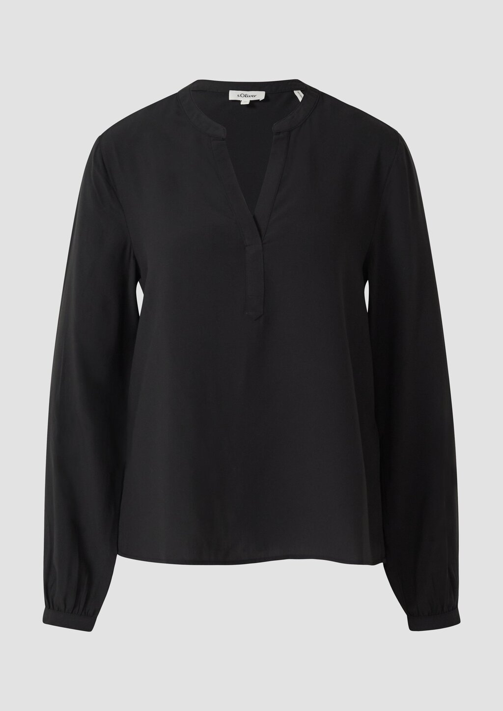 Fließende Viskosebluse mit Rundhals mit V-Ausschnitt