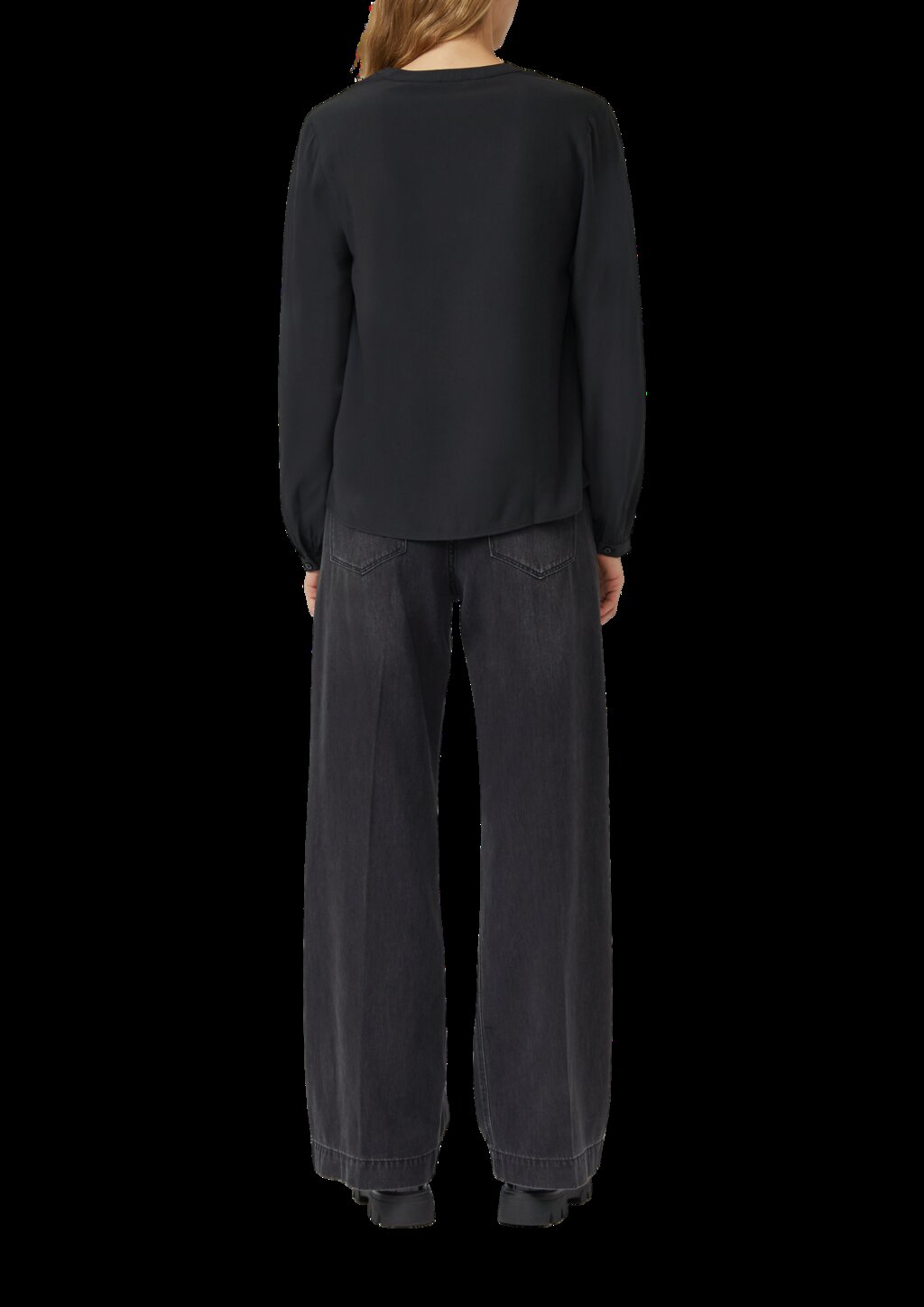 Fließende Viskosebluse mit Rundhals mit V-Ausschnitt