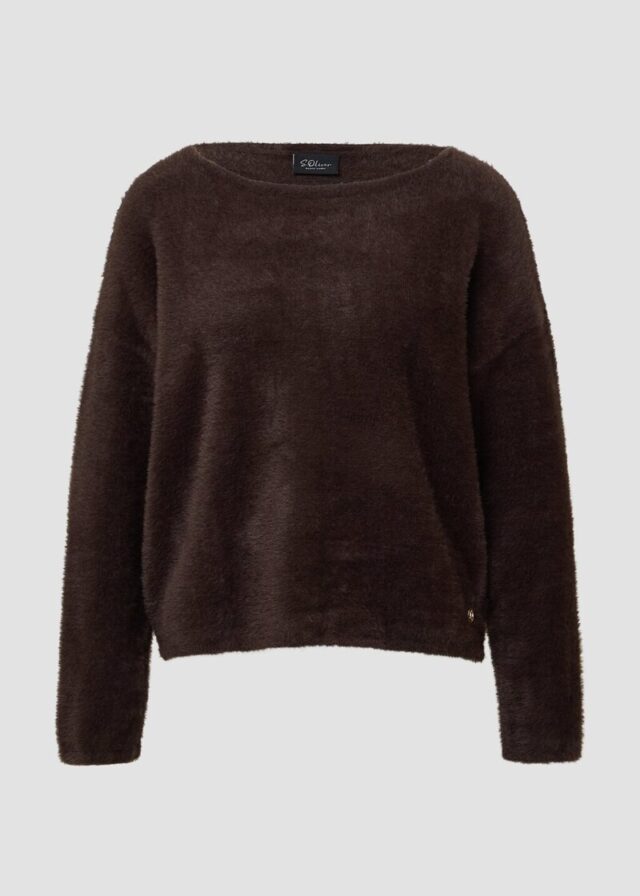 Flauschiger Relaxed-Fit-Pullover mit U-Boot-Ausschnitt