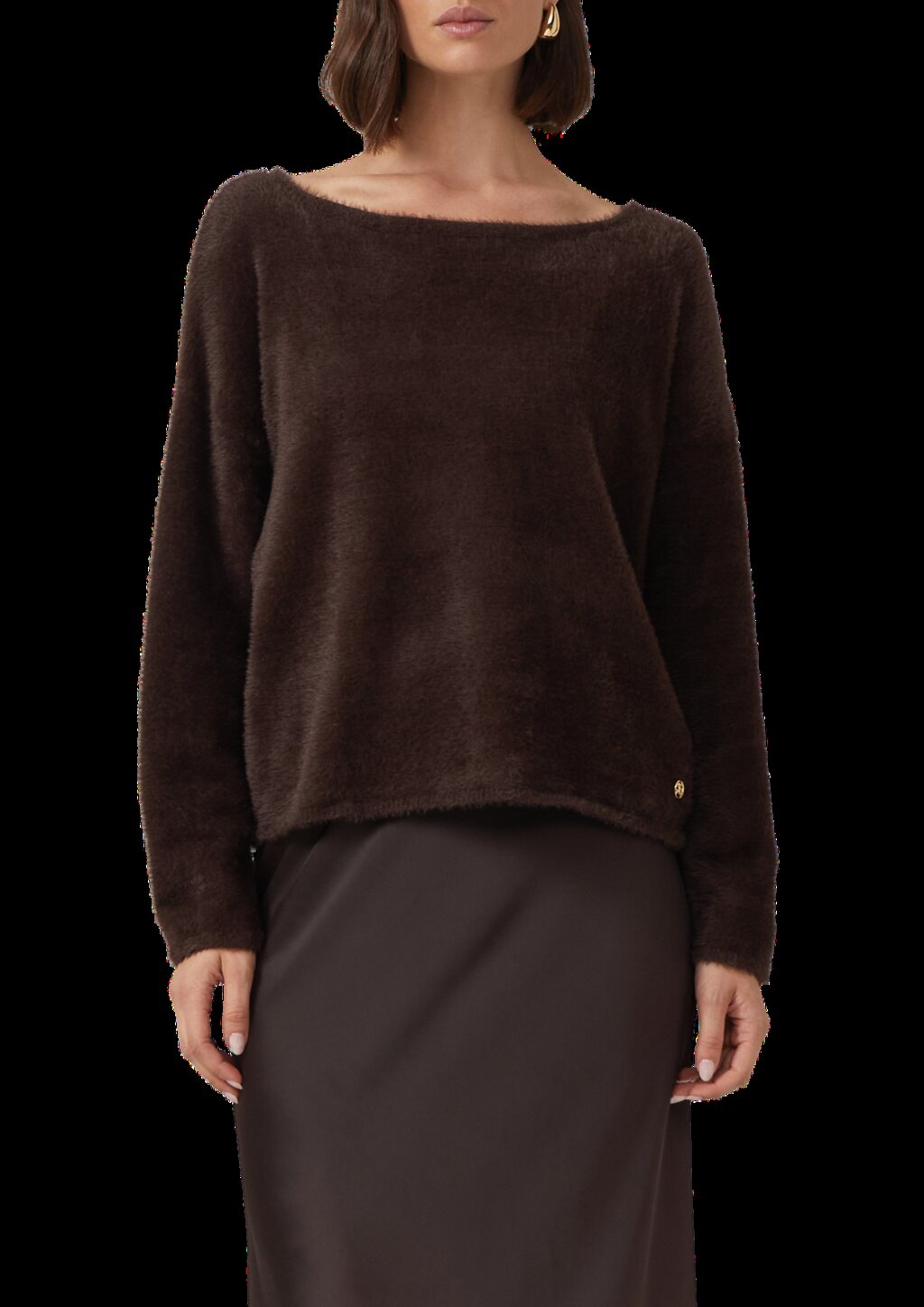 Flauschiger Relaxed-Fit-Pullover mit U-Boot-Ausschnitt