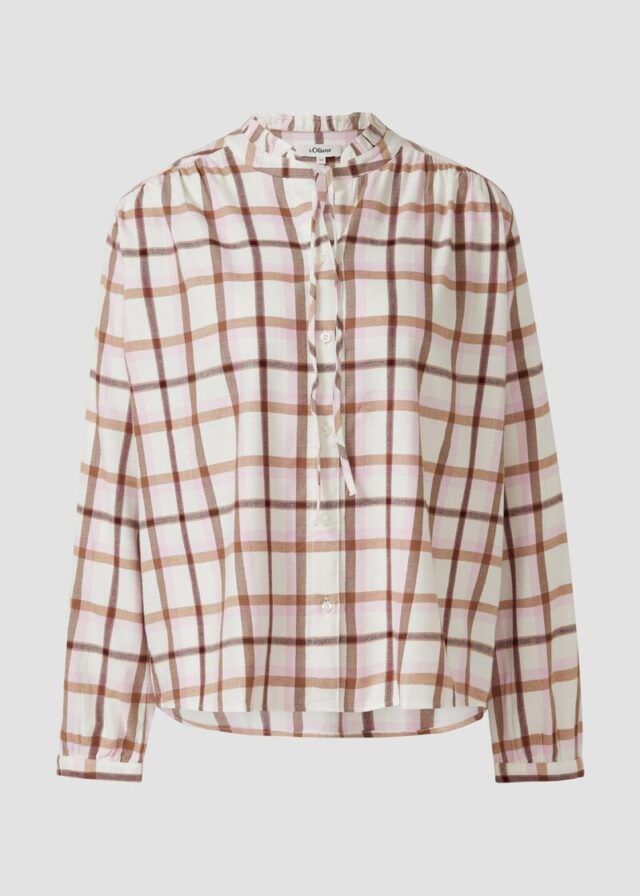 Flanellbluse mit Rüschenkragen