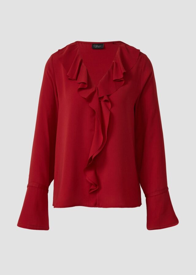 Volant-Bluse mit langen Ärmeln und Manschetten-Detail