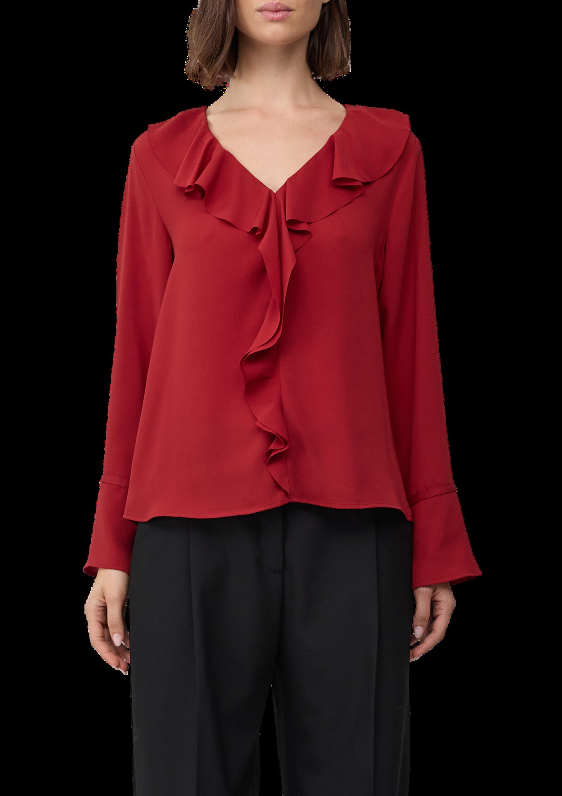 Volant-Bluse mit langen Ärmeln und Manschetten-Detail