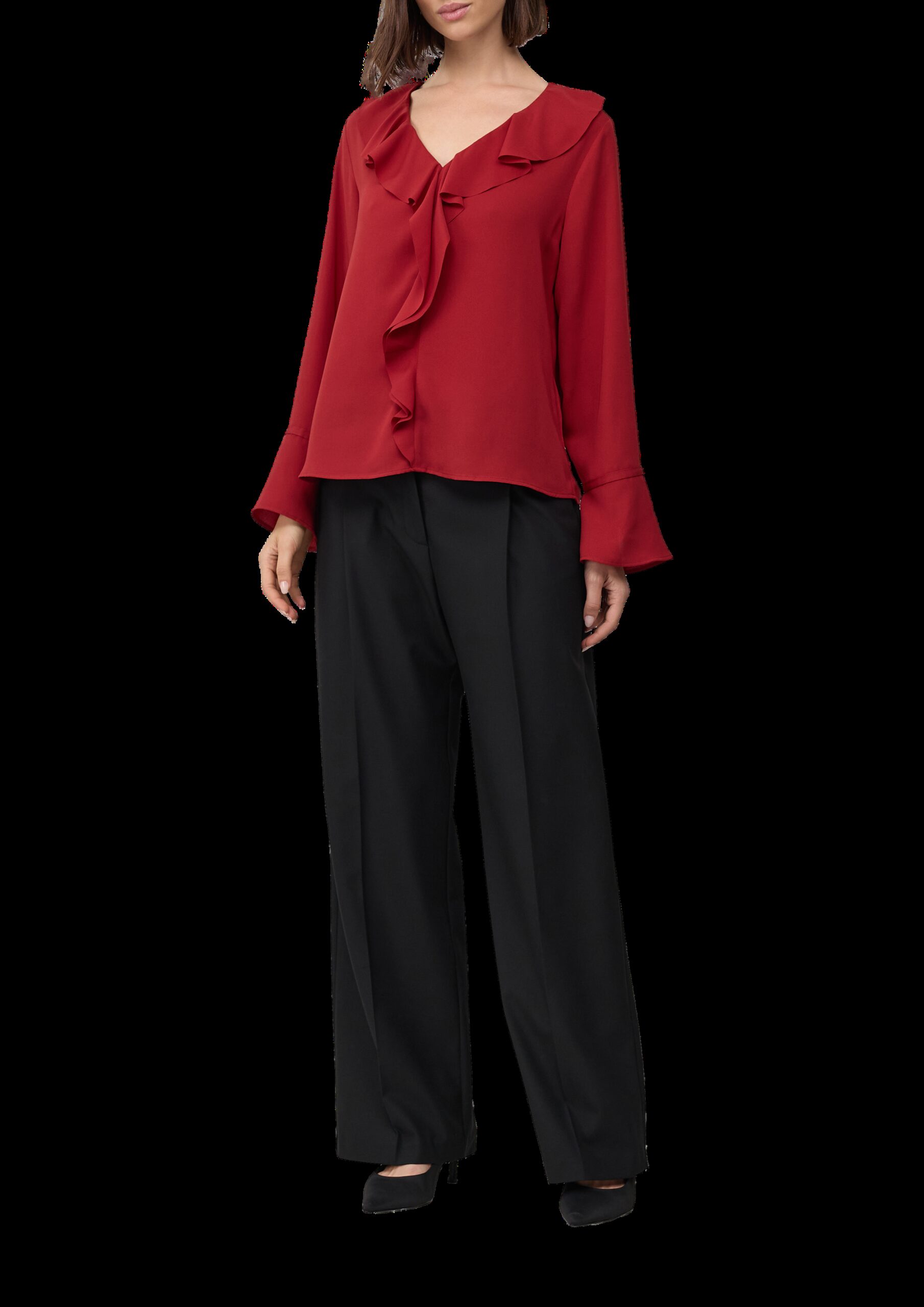 Volant-Bluse mit langen Ärmeln und Manschetten-Detail