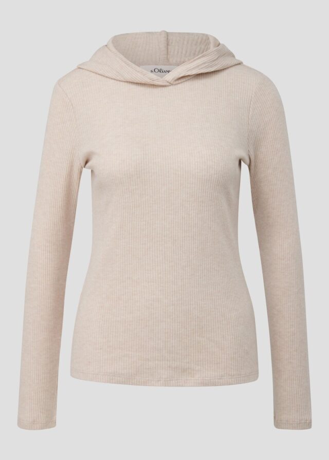 Geripptes Kapuzen-T-Shirt im Slim Fit