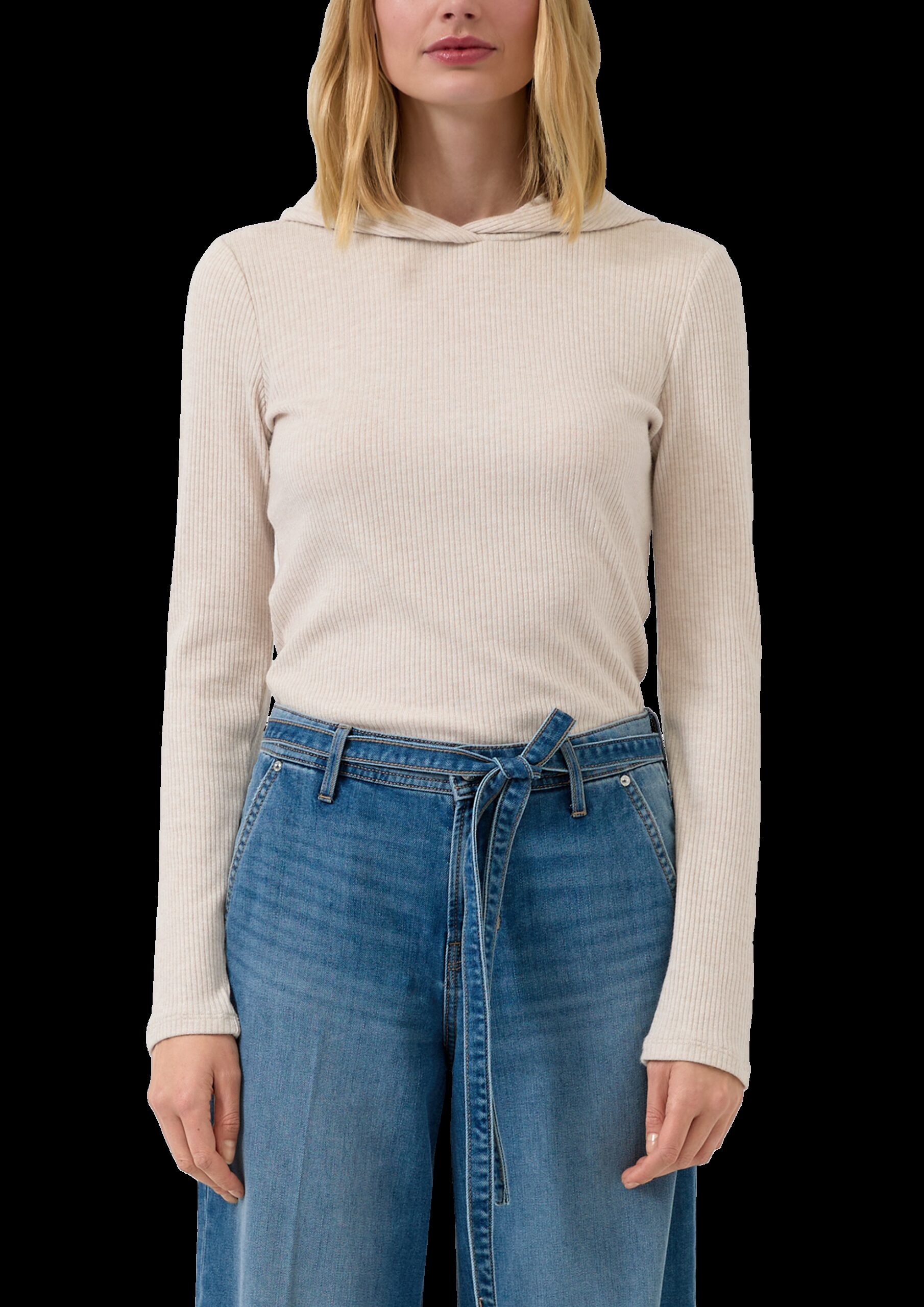 Geripptes Kapuzen-T-Shirt im Slim Fit