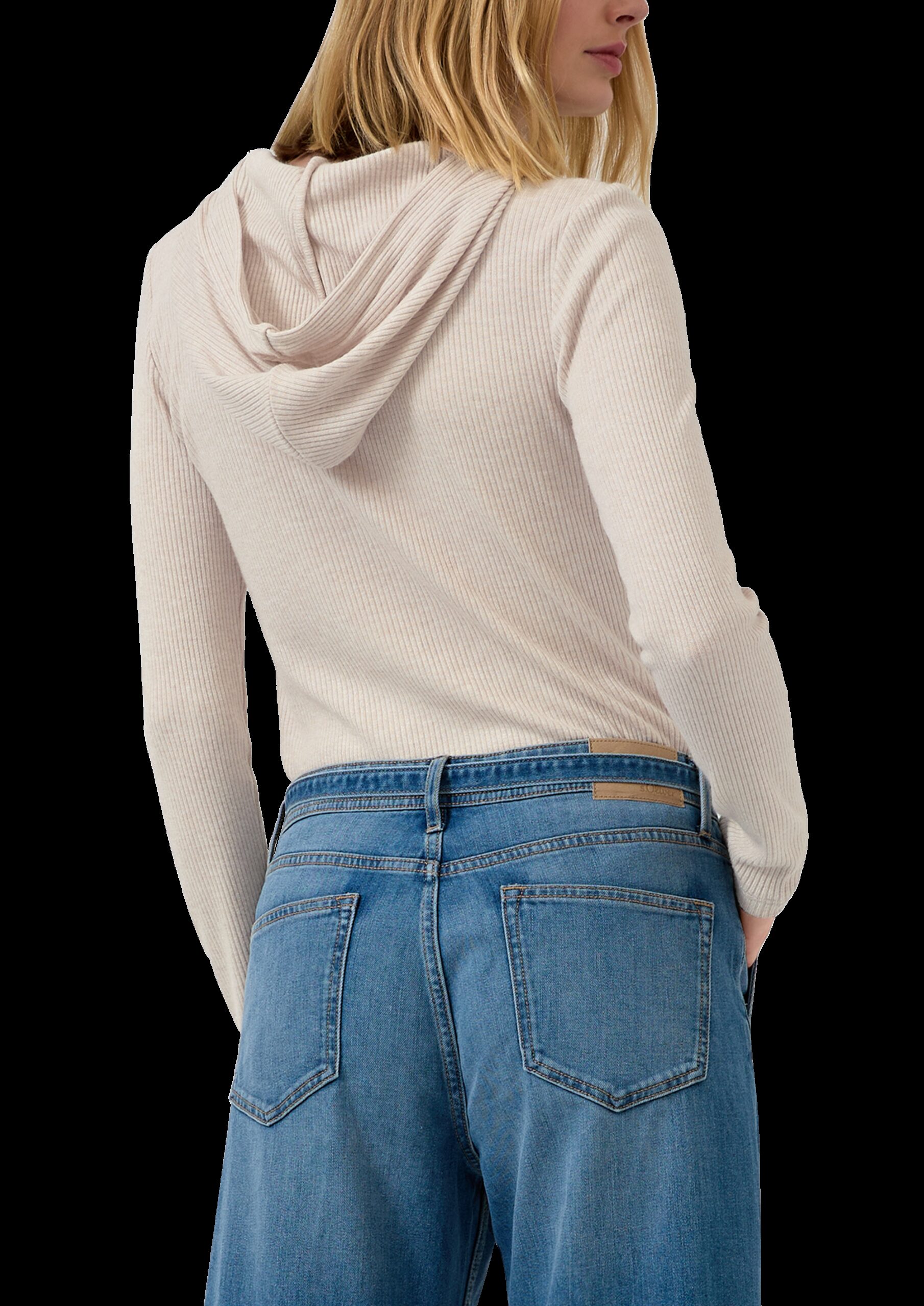 Geripptes Kapuzen-T-Shirt im Slim Fit