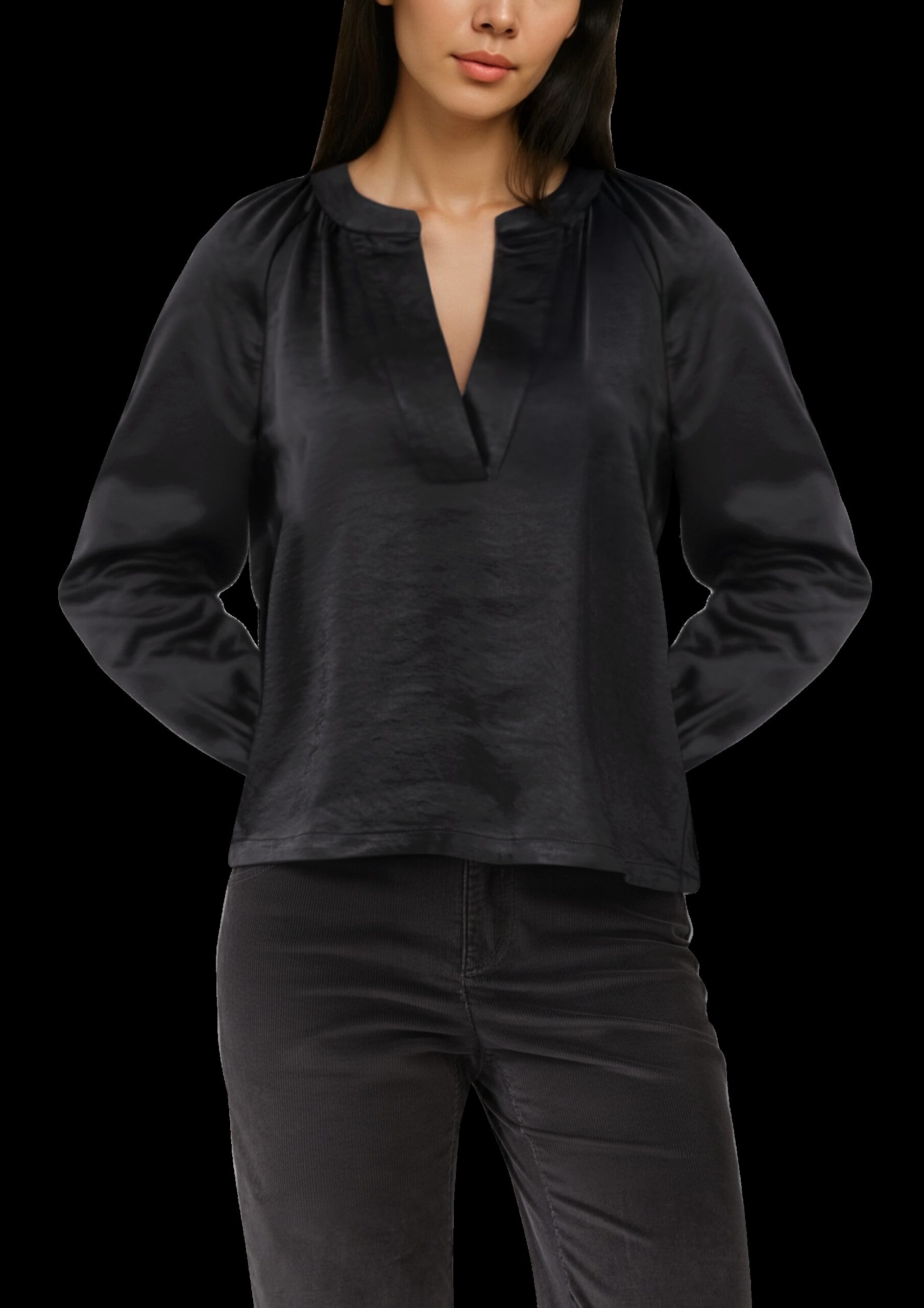 Bluse aus Satin mit tiefem V-Ausschnitt