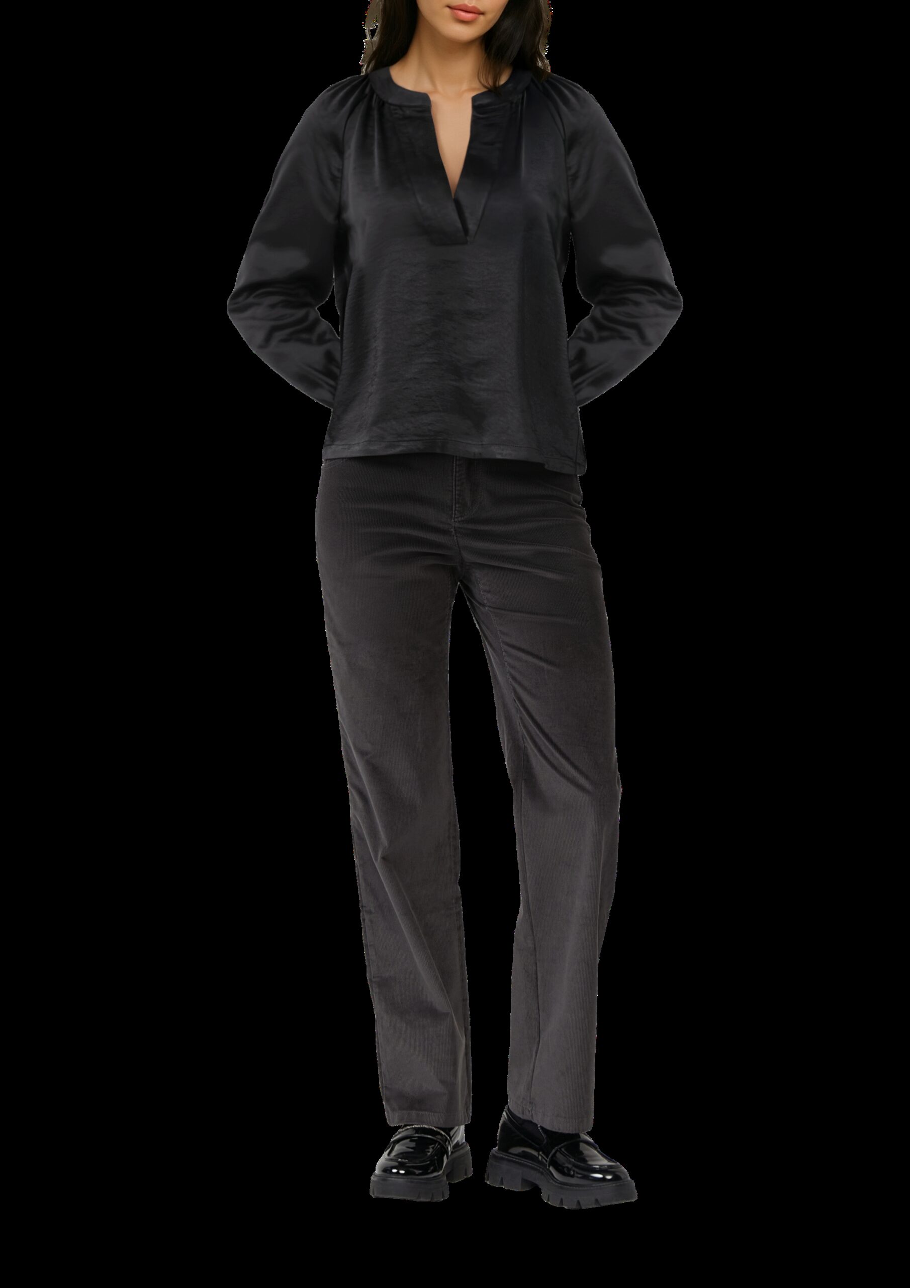 Bluse aus Satin mit tiefem V-Ausschnitt