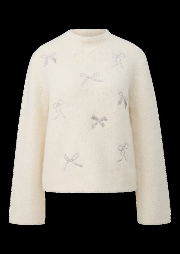Strickpullover mit Stehkragen und Schleifen-Stickerei