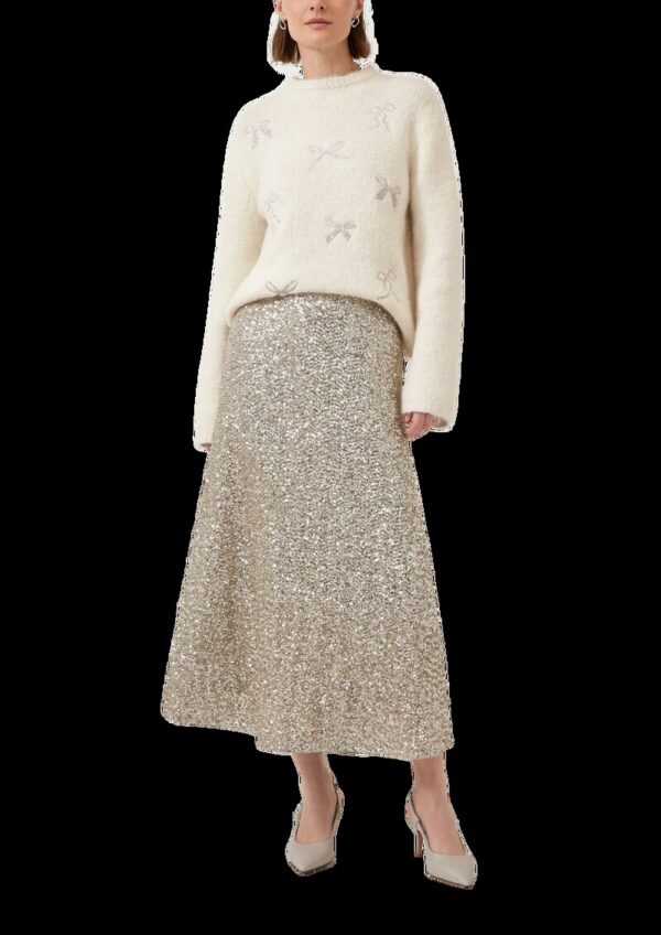 Strickpullover mit Stehkragen und Schleifen-Stickerei