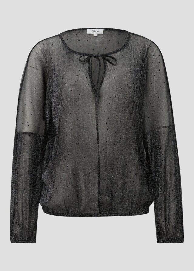 Transparente Bluse mit Glitzergarn und Schmucksteinen