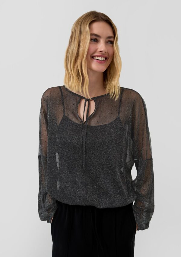 Transparente Bluse mit Glitzergarn und Schmucksteinen