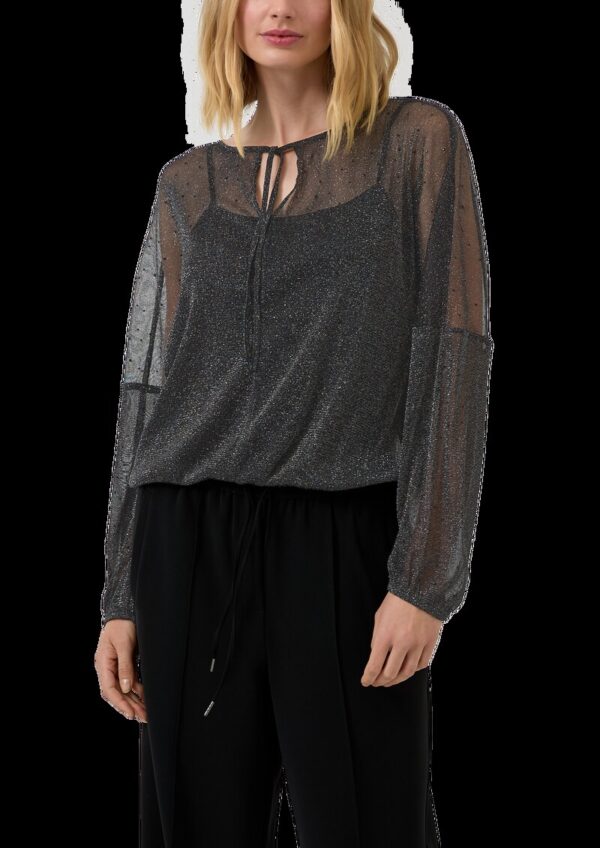 Transparente Bluse mit Glitzergarn und Schmucksteinen