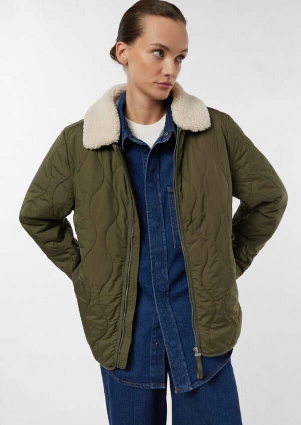 Oversized Steppjacke mit abnehmbarem Teddykragen