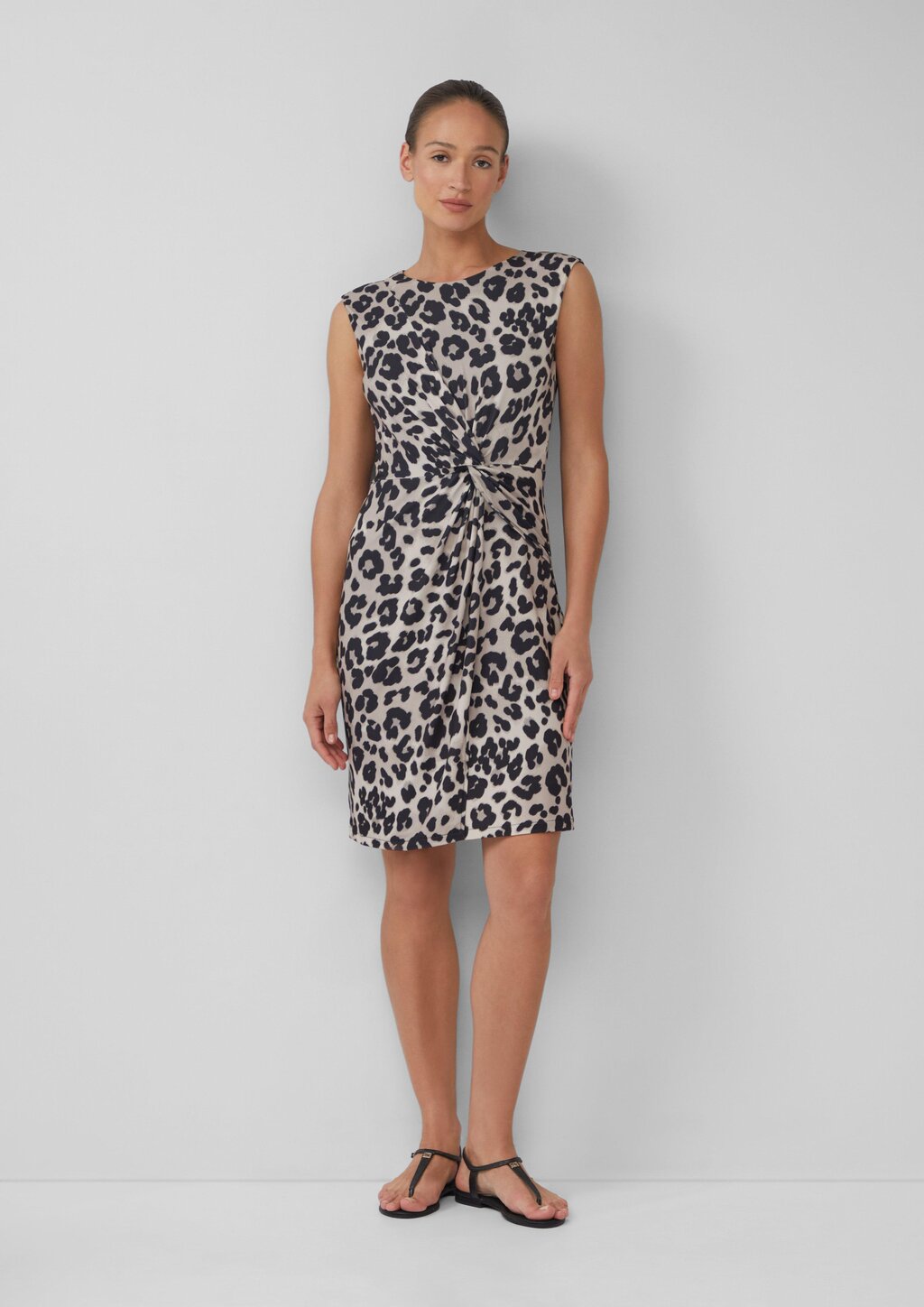 Ärmelloses Jersey-Kleid mit Knoten-Detail und Leo-Print