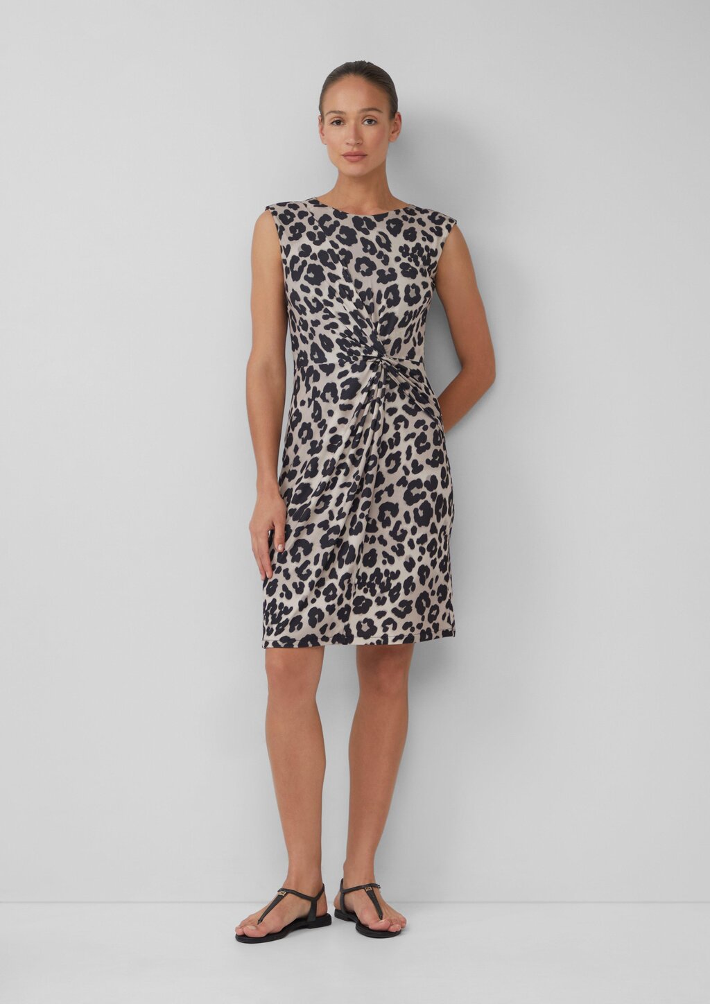 Ärmelloses Jersey-Kleid mit Knoten-Detail und Leo-Print