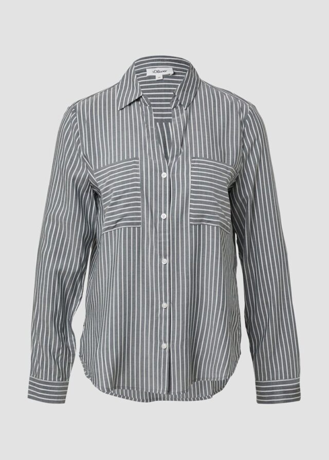 Streifenbluse mit aufgesetzten Taschen im Regular-Fit